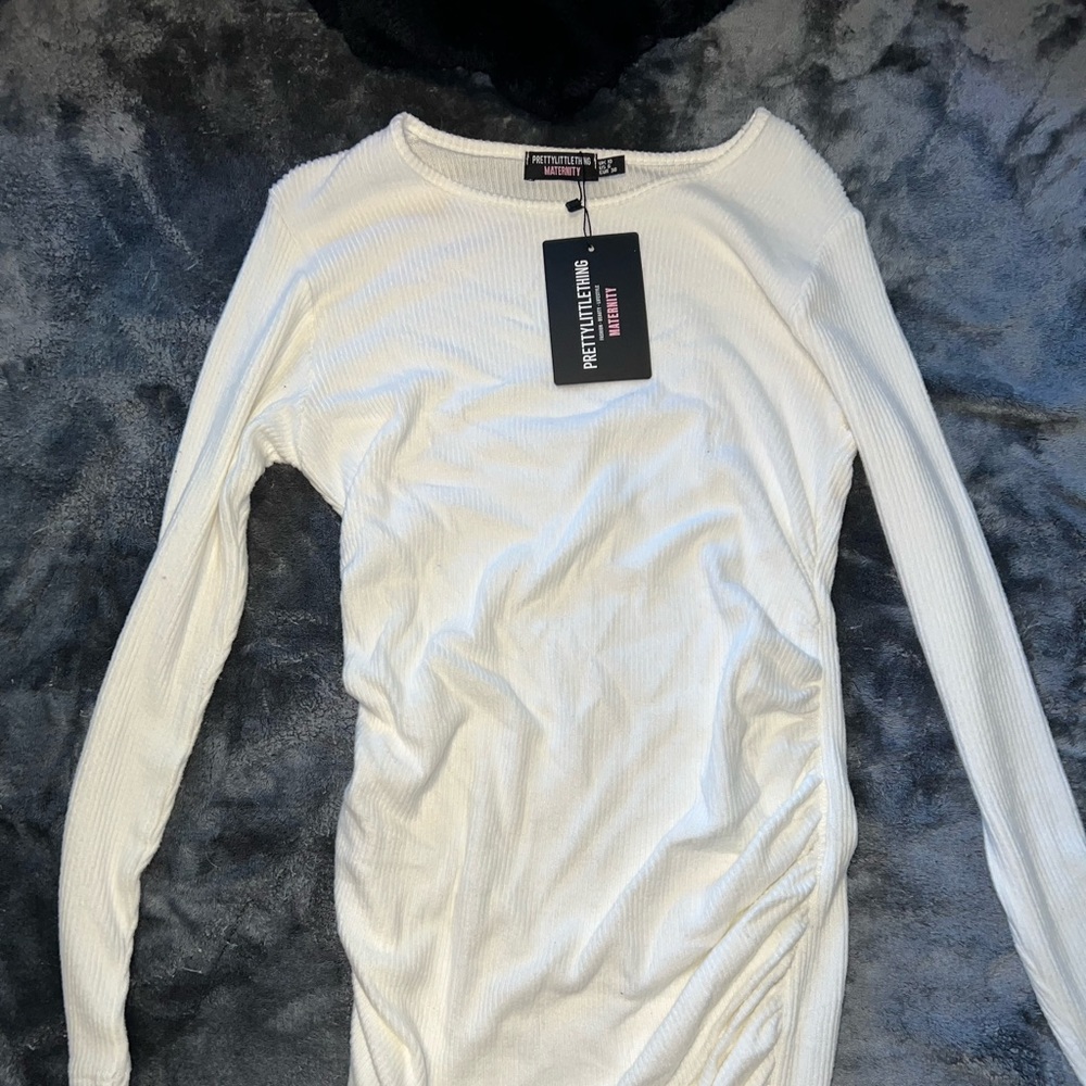 PLT Ribbed Long-sleeve Maternity Dress